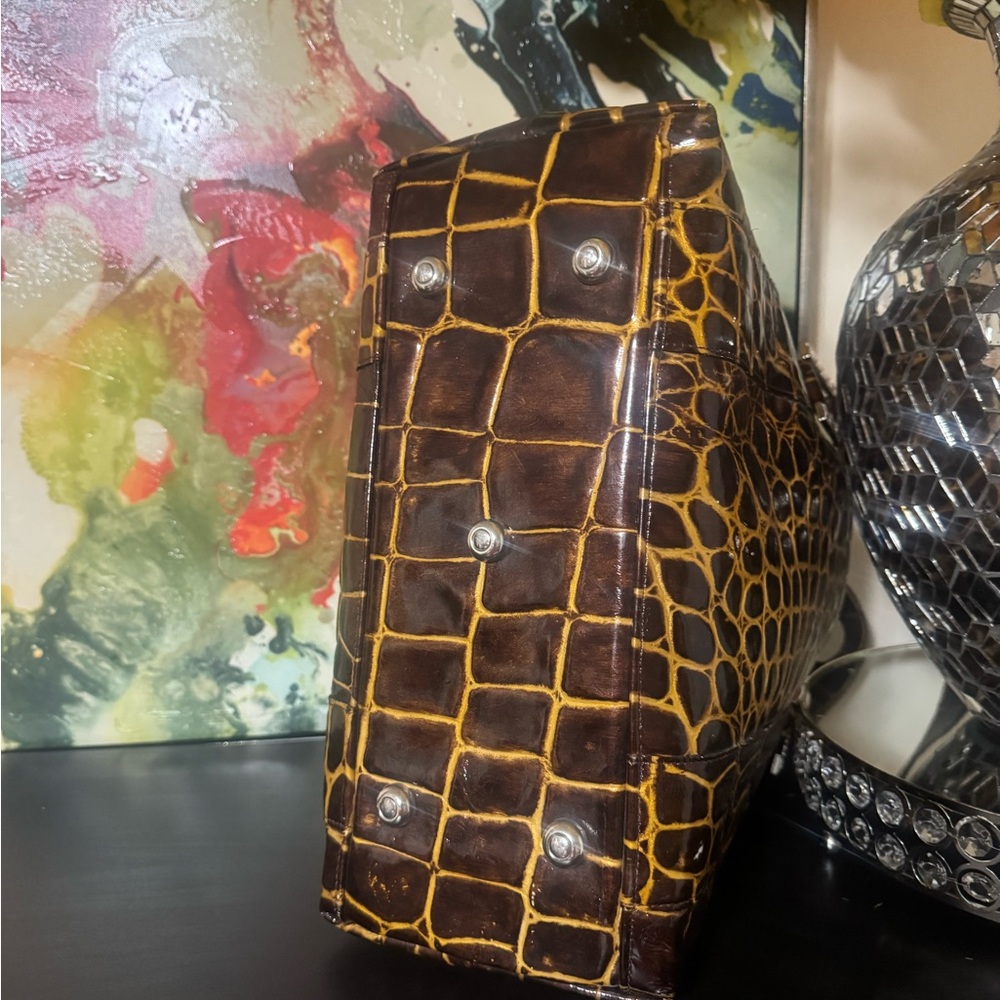 Raviani Brown Crocodile-Embossed Satchel - Picture 10 of 11